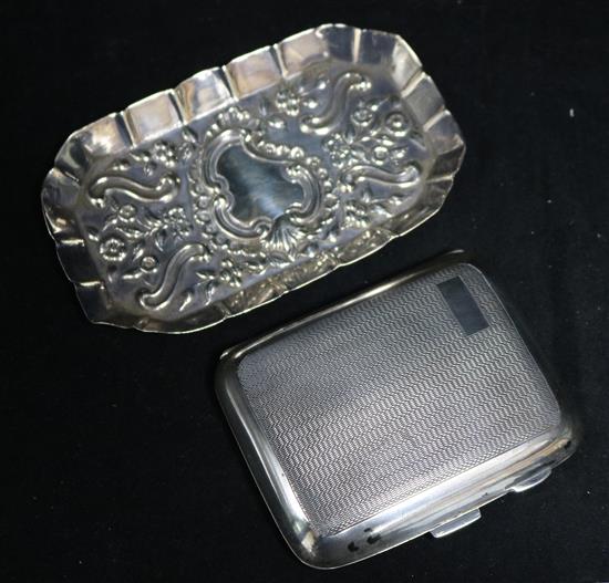 A silver cigarette case & pin tray